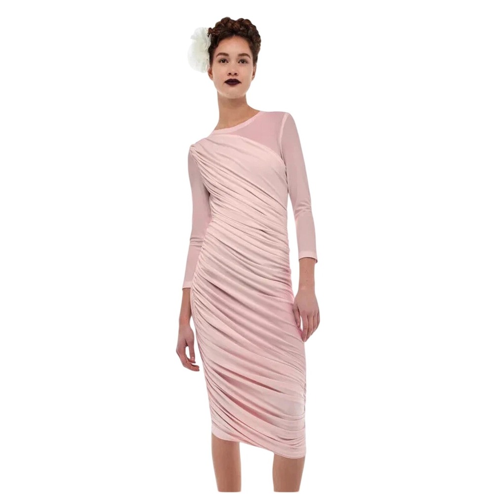 Norma Kamali Long Sleeve Diana Dress to Knee Blush Pink Ruched XL NWOT
